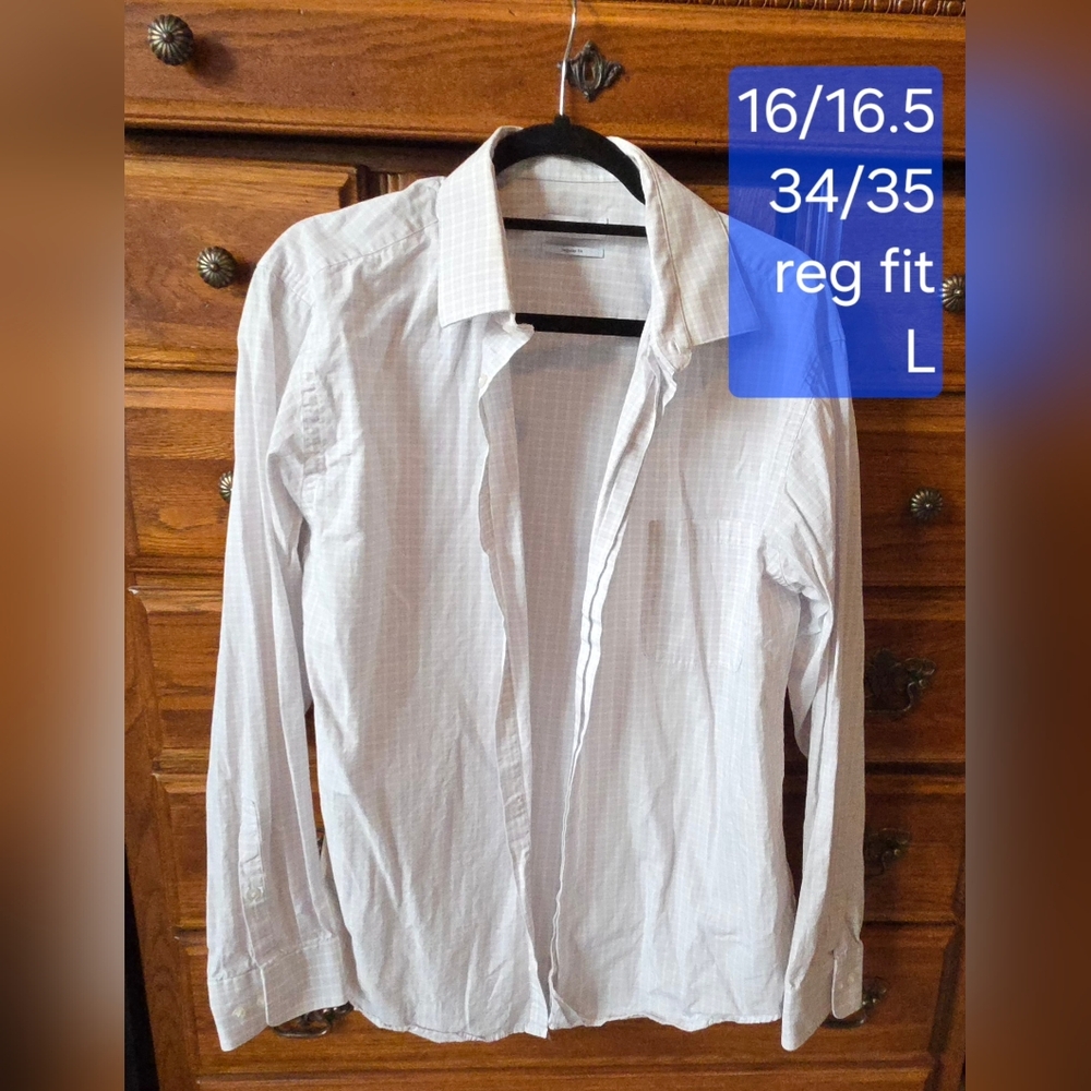 Calvin Klein Collection White/Gray/Pink Checkered Dress Shirt
